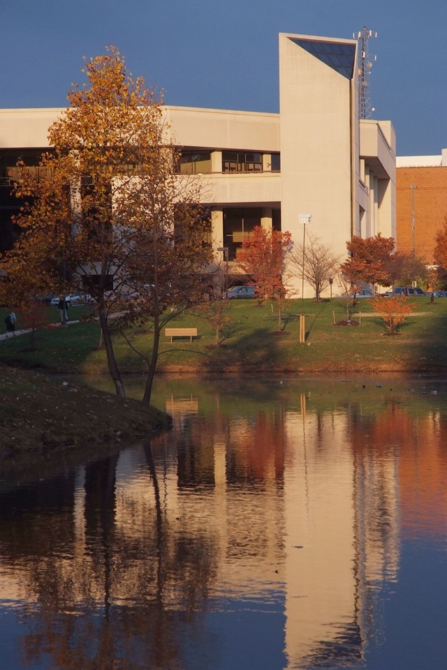 The Center for the Arts and Mason Pond in Fall