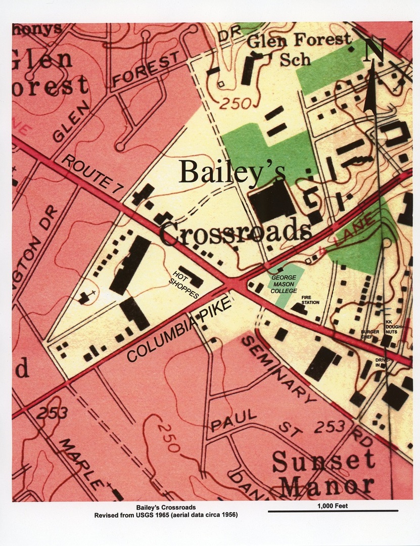 Modified USGS Topographic Map of Bailey's Crossroads in the 1960s