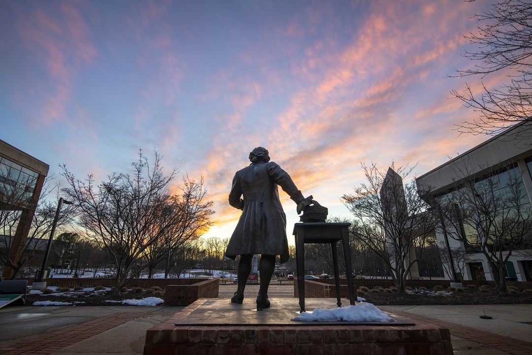 George Mason statue at sunset